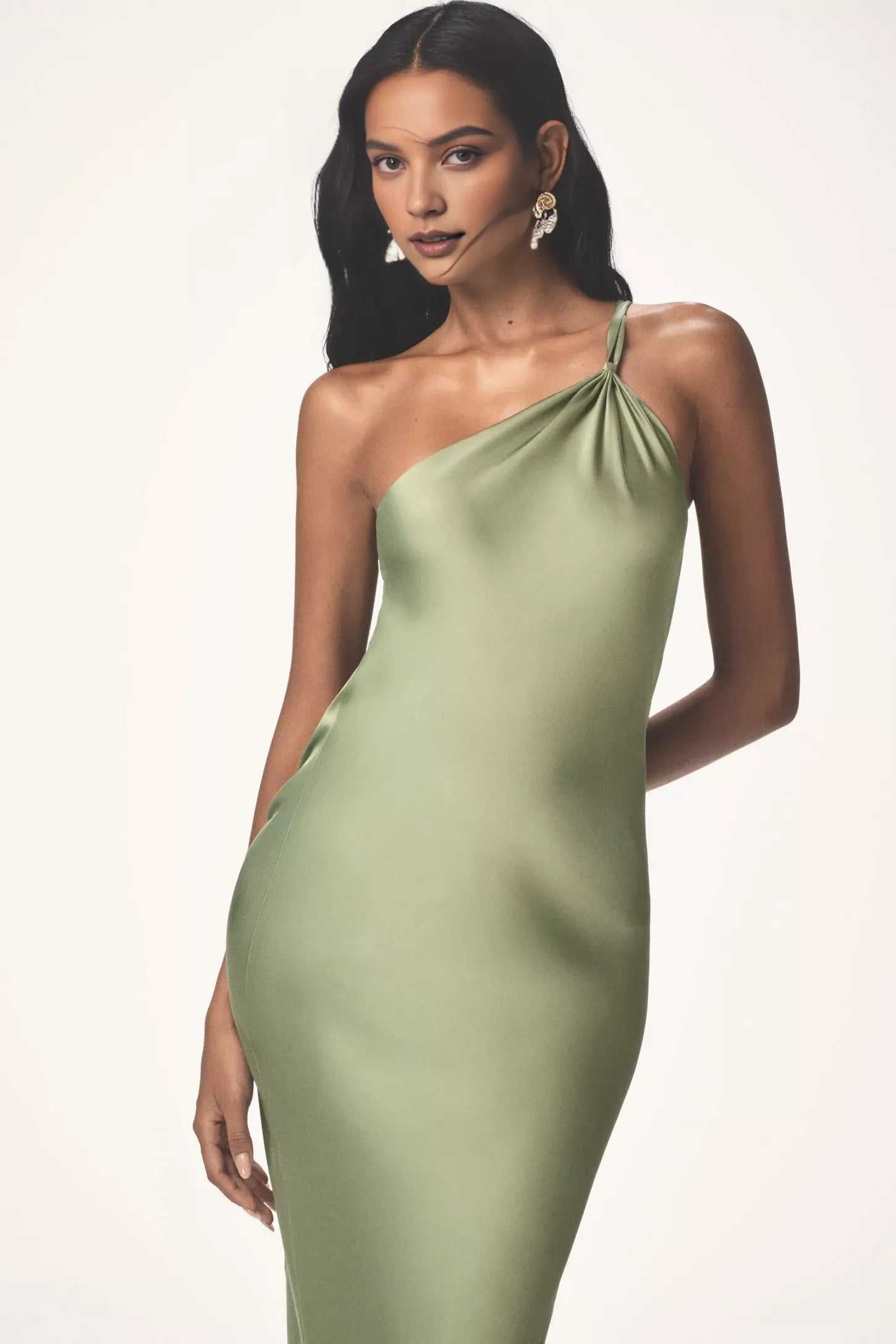 Weitese Dress One-Shoulder Bias Satin Maxi Dress Open Back Vintage Green Prom Dress